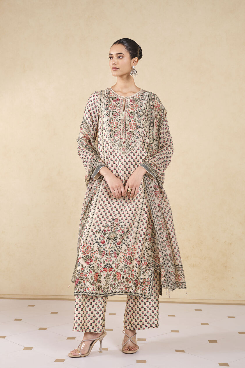 Sierra Printed Silk Suit Set - Ivory, Ivory, image 1